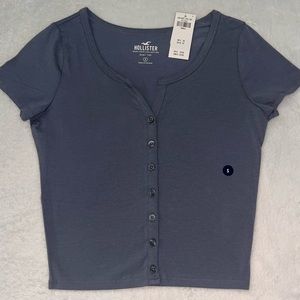 Hollister Blue Baby Tee - Button Up